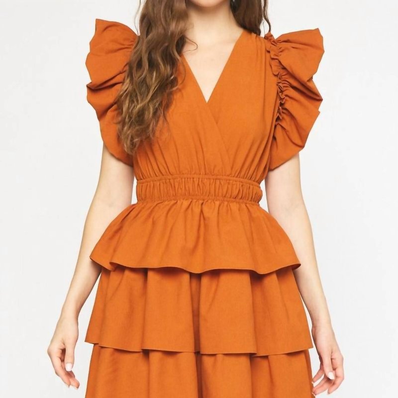 Shop Entro Ruffle Sleeve Mini Dress In Orange