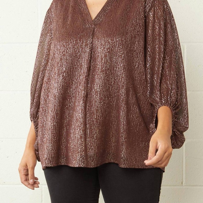 Shop Entro Speckled Bubble Sleeve Top In Brown