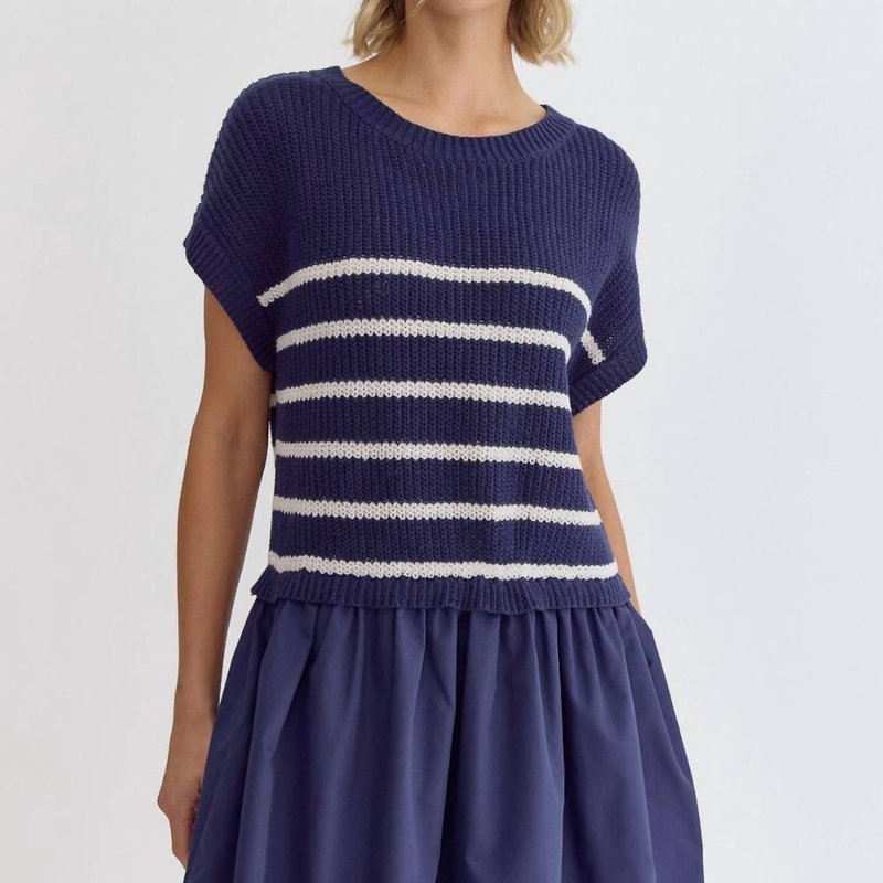 Shop Entro Striped Layered Dress In Blue