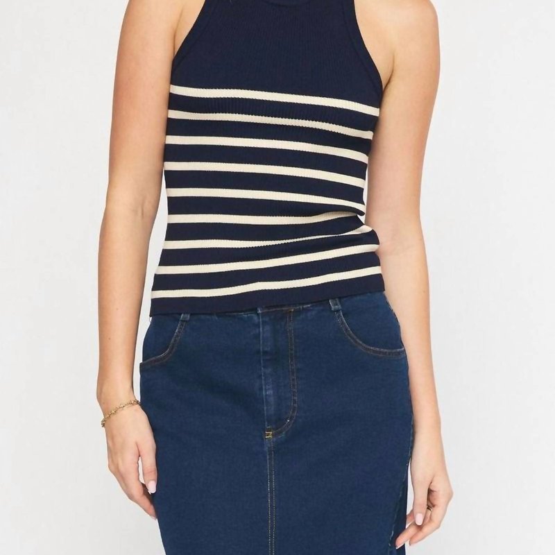 Shop Entro Striped Ribbed Knit Tank Top In Blue