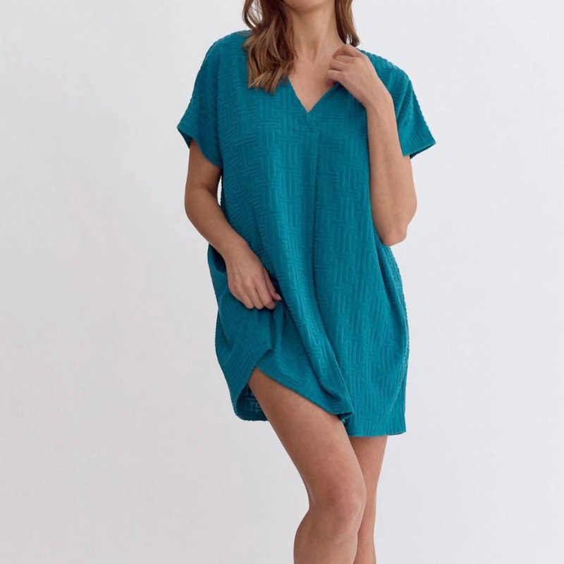 Shop Entro Textured Terry Mini Dress In Blue