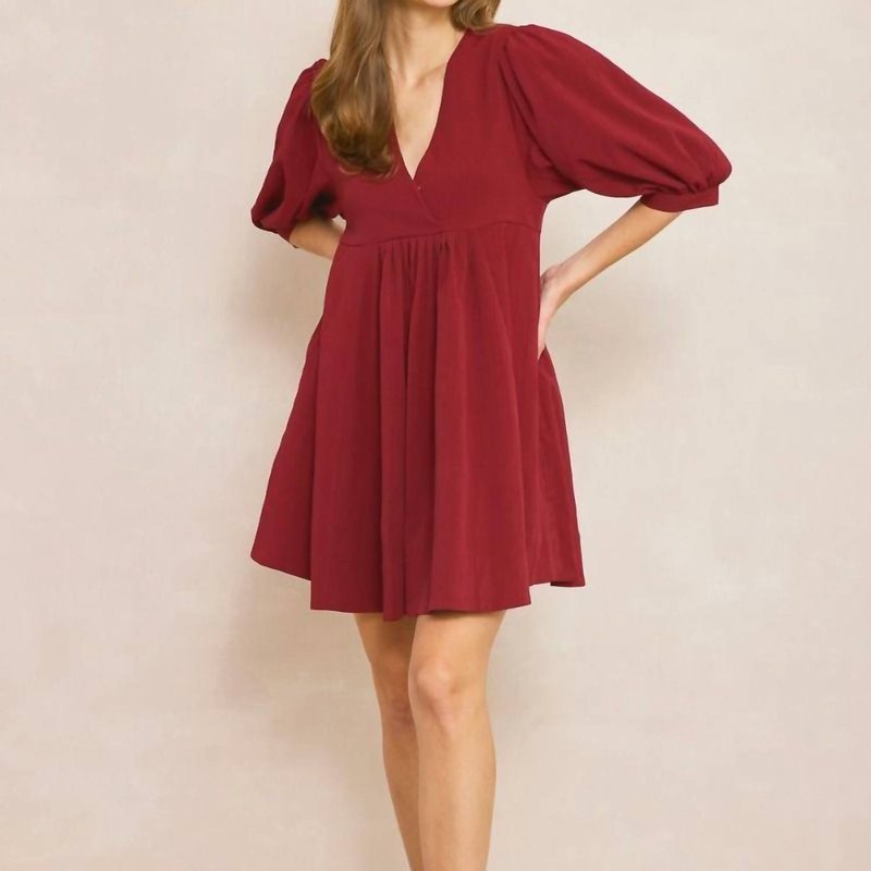 Shop Entro V Neck Baby Doll Dress In Red