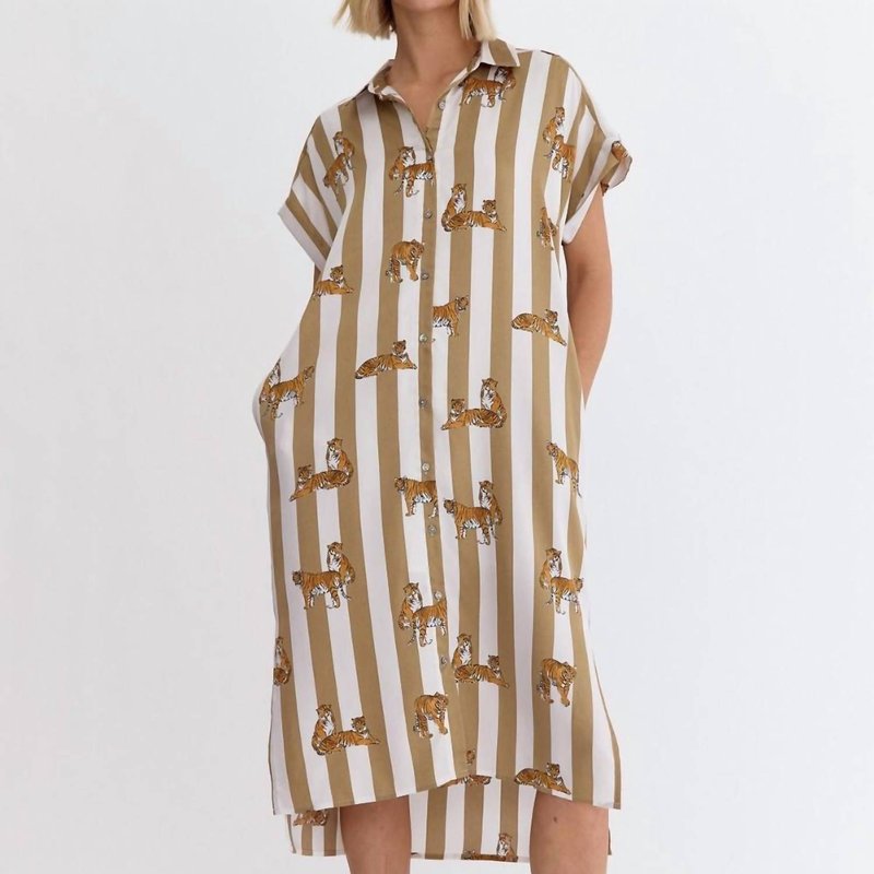 Shop Entro Wild Side Stripe Dress In Taupe In Brown