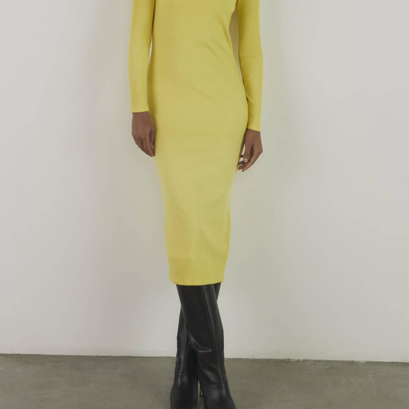 Shop Enza Costa A Coste Off Shoulder Long Sleeves Dress In Yellow