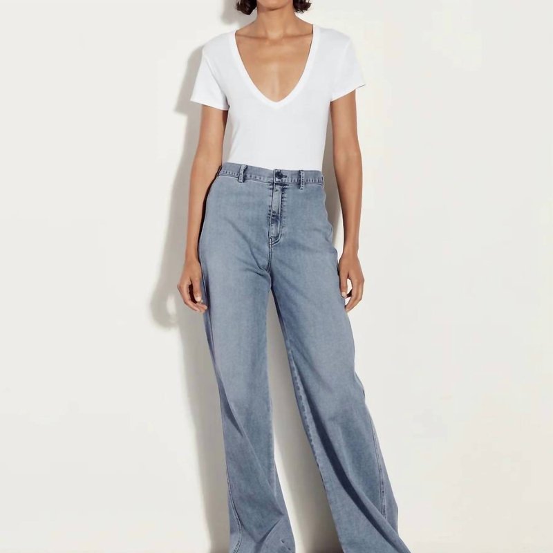 Shop Enza Costa High Waisted Wide Leg Jeans In Midwash In Blue