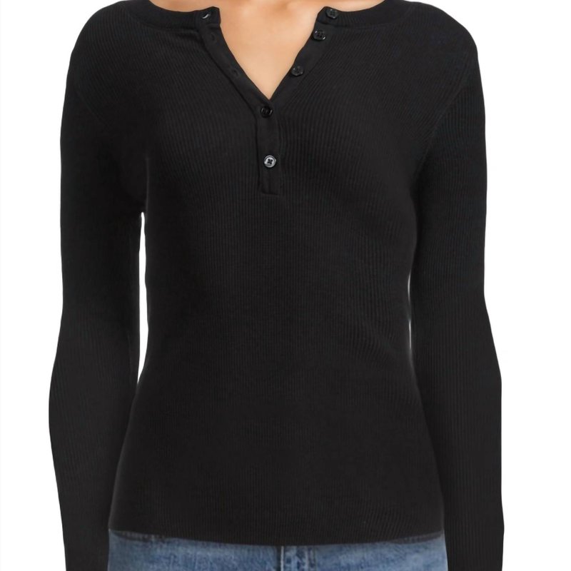 Shop Enza Costa Laundered Thermal Henley Top In Black
