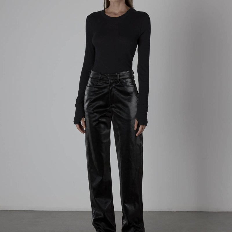 Shop Enza Costa Satin Finish Leather Straight Leg Pant In Black