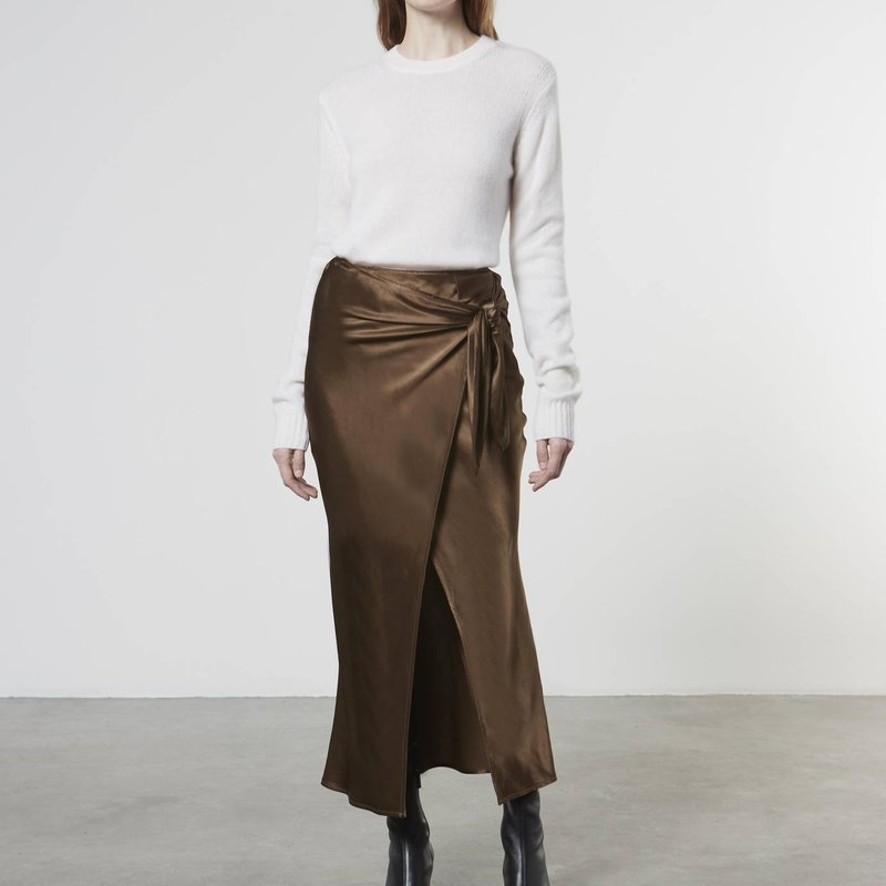Shop Enza Costa Satin Wrap Skirt In Brown