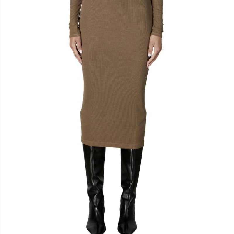 Shop Enza Costa Silk Rib Midi Dress In Brown