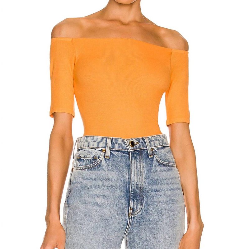 Shop Enza Costa Stretch Silk Off-shoulder Top In Orange