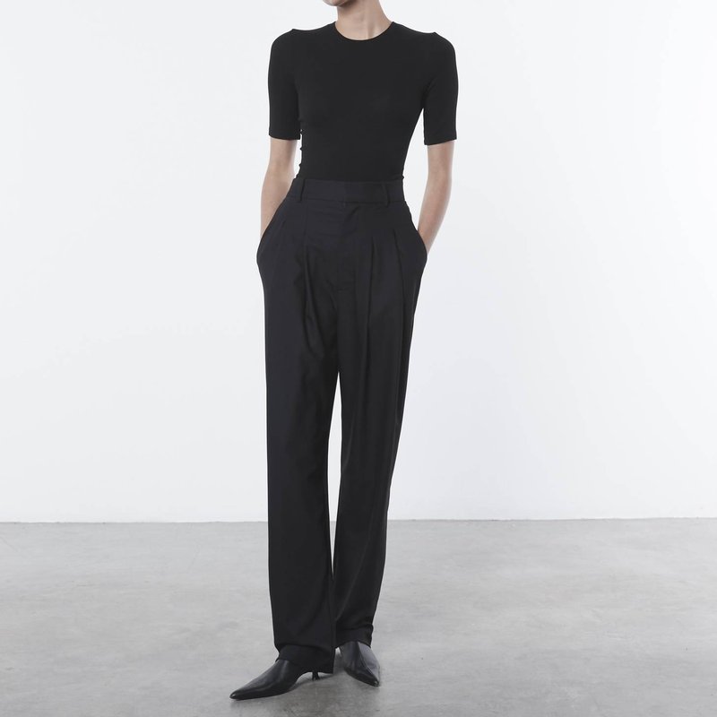 Shop Enza Costa Tapered High-waist Trouser In Black