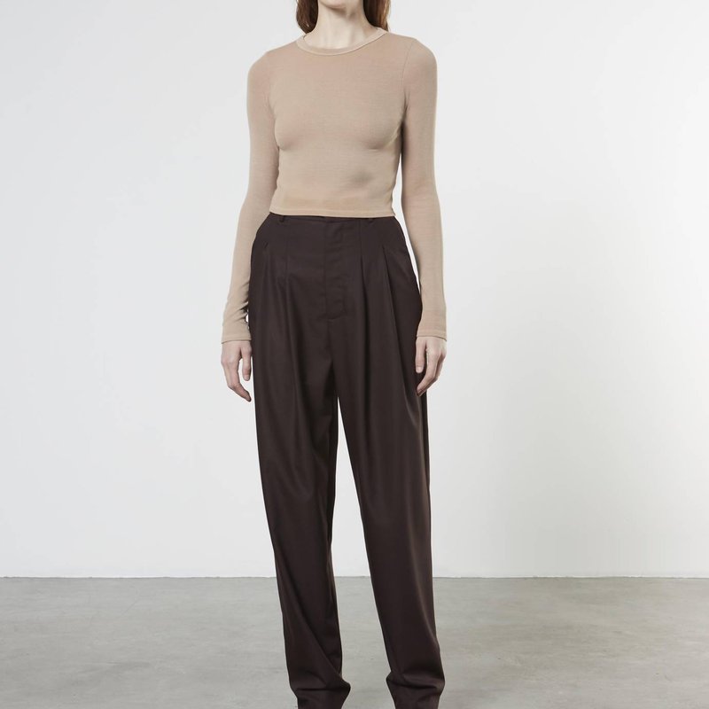 Shop Enza Costa Tapered High-waist Trouser In Dark Brown