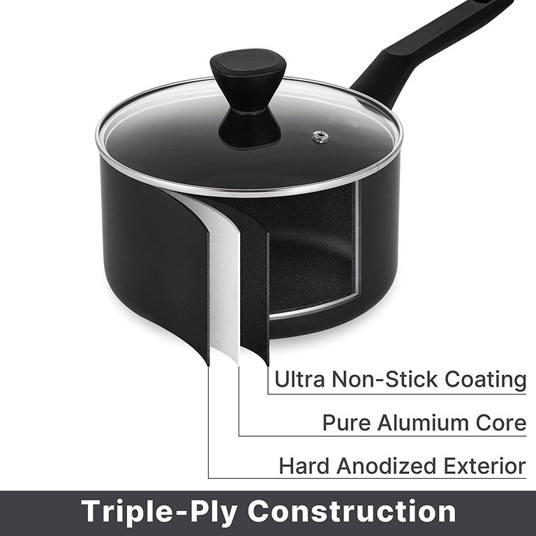 3.5 qt. Hard-Anodized Aluminum Nonstick Sauce Pan In Black With Lid