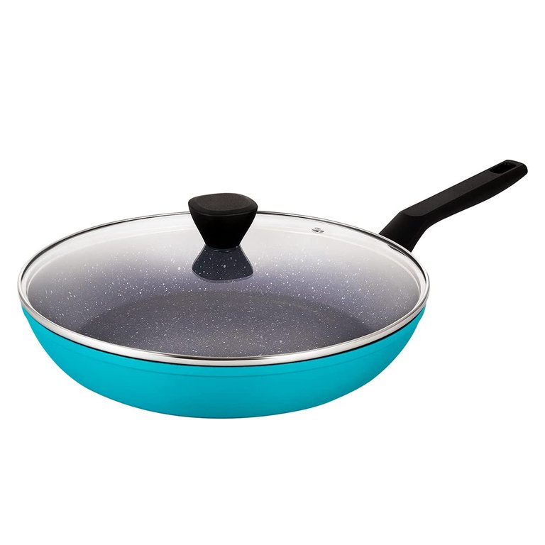Granite Aluminum Nonstick Frying Pan in Blue with Lid - Blue
