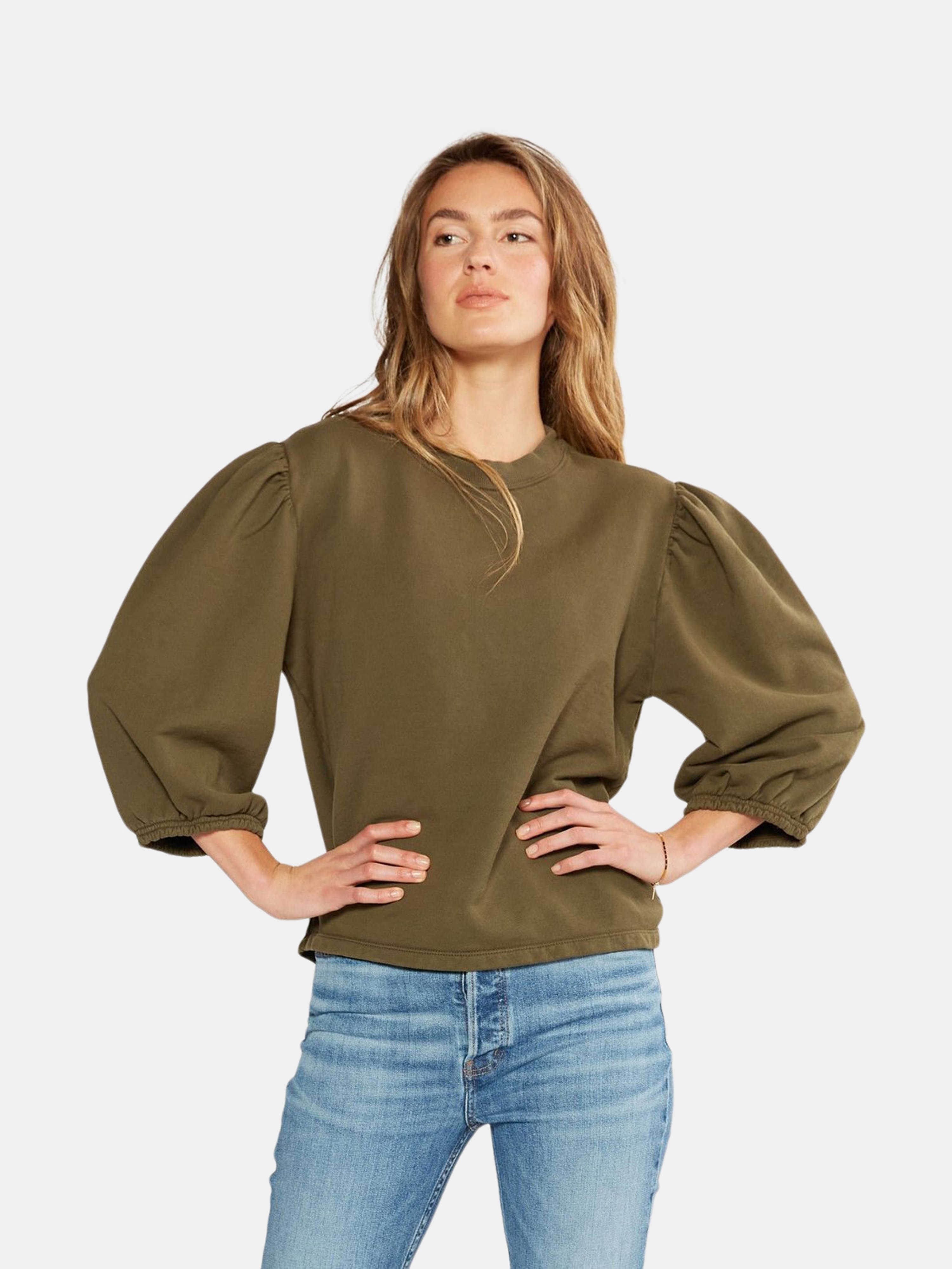 Etica Marie Puff-sleeve Sweatshirt In Green