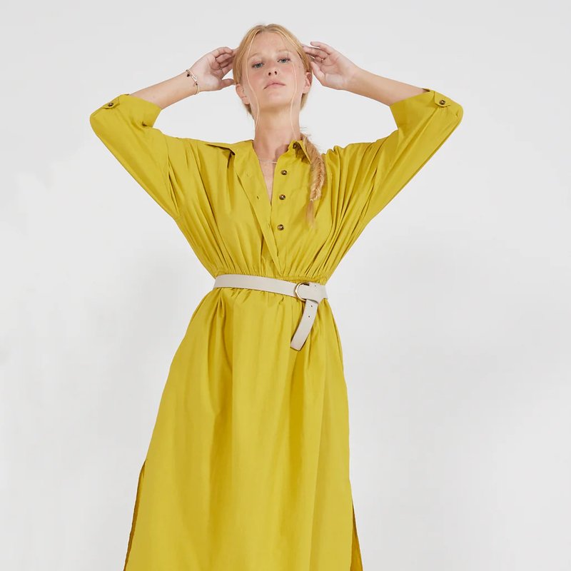 Etica Tina Organic Cotton Midi Shirtdress In Yellow