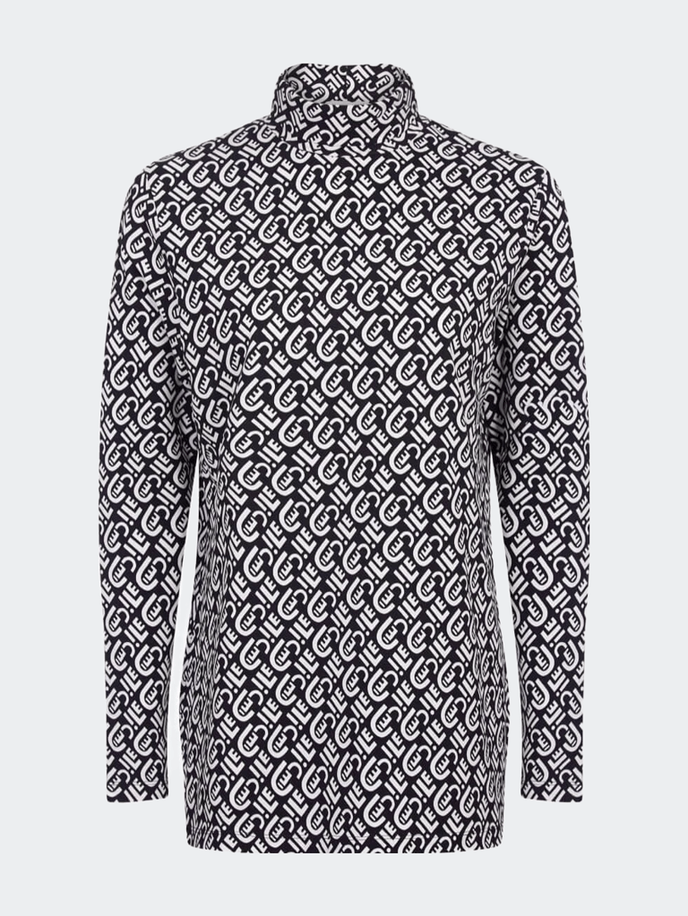 All Over Long Sleeve Roll Neck T-Shirt - Black