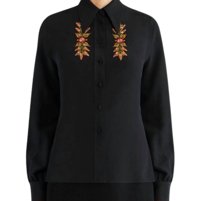 Etro Women's Embroidered Foliage Silk Blouse Top In Black