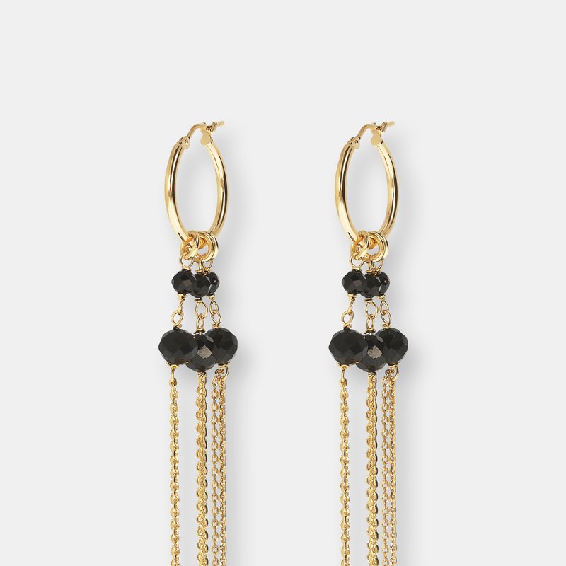 Shop Etrusca Gioielli 18kt Gold Plated Drop Earrings With Genuine Stone In Black