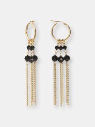 18KT Gold Plated Drop Earrings With Genuine Stone - Black Spinel - Black Spinel
