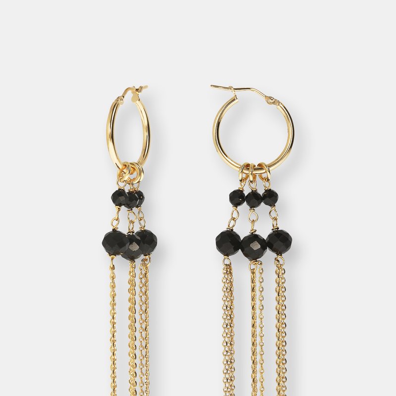 Etrusca Gioielli 18kt Gold Plated Drop Earrings With Genuine Stone In Black