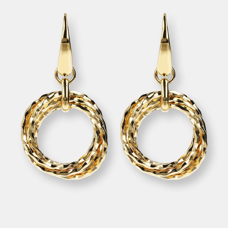 Shop Etrusca Gioielli 18kt Gold Plated Drop Earrings With Shiny Multi-rings In Yellow