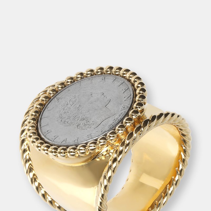 Etrusca Gioielli Band Ring With Coin In Yellow