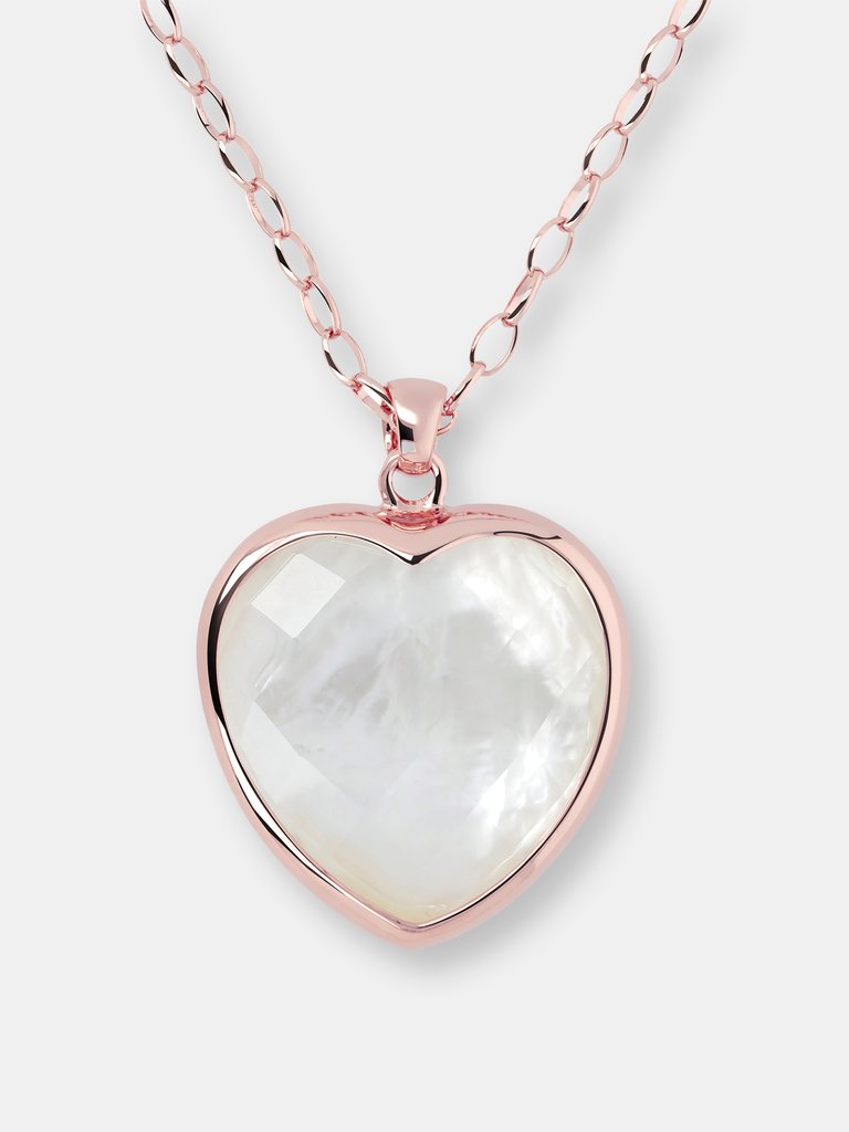 Carisma Heart Stone Pendant Necklace - Golden Rose/Crystal QTZ