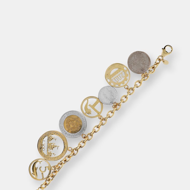 Shop Etrusca Gioielli Charm Bracelet With Medals And Lire Coins In Yellow