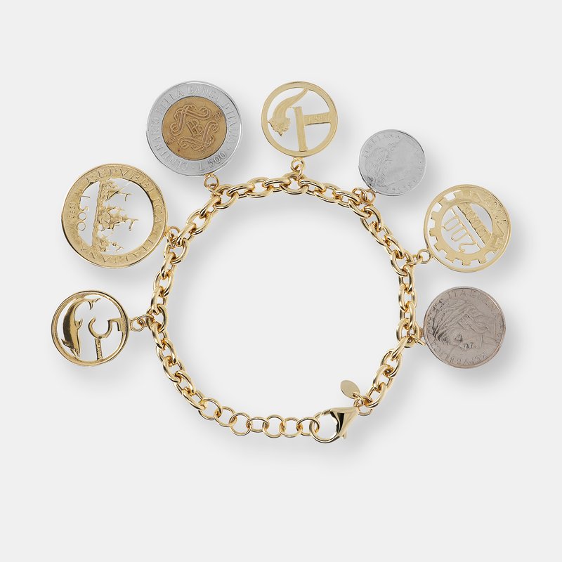 Etrusca Gioielli Charm Bracelet With Medals And Lire Coins In Yellow