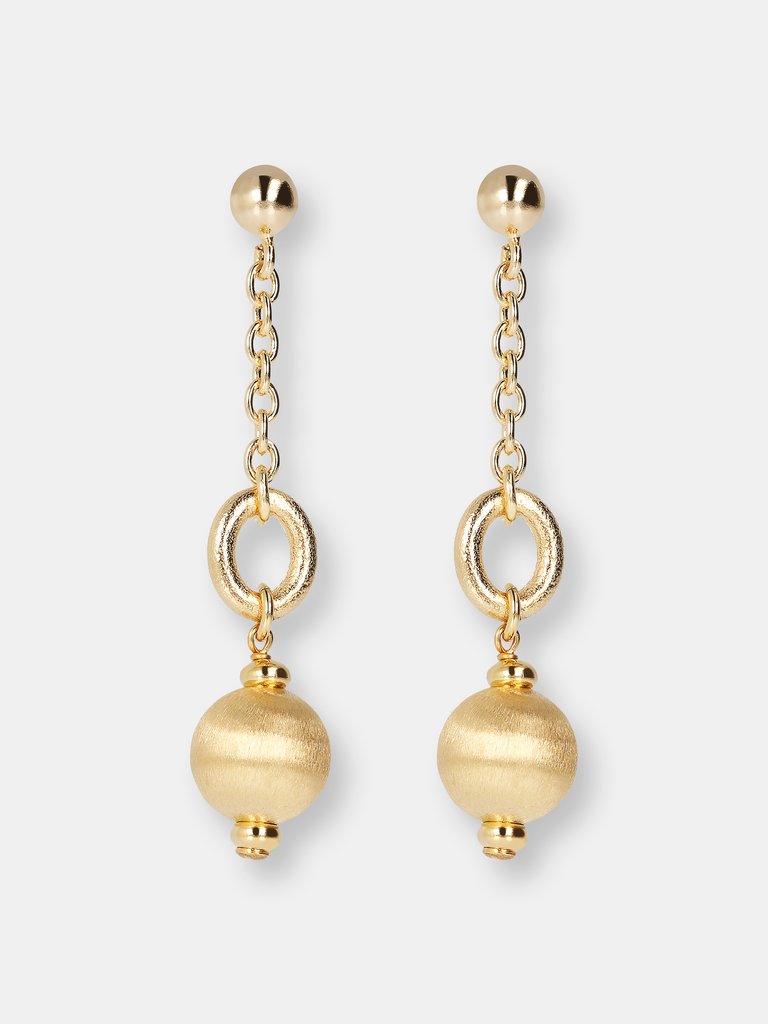 Drop Earrings With 18KT Gold Plated Bead - Yellow Gold