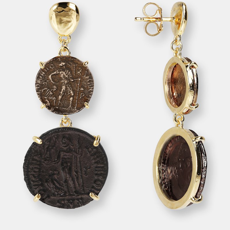 Etrusca Gioielli Drop Earrings With Antique Coins In Yellow