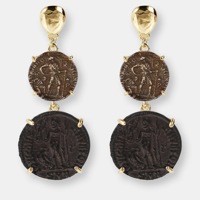 Shop Etrusca Gioielli Drop Earrings With Antique Coins In Yellow