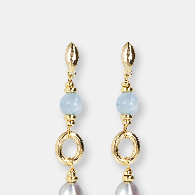 Shop Etrusca Gioielli Drop Earrings With Pearls And Quartz In Yellow