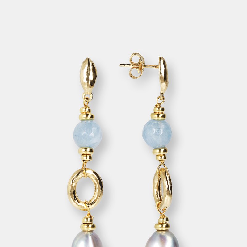 Etrusca Gioielli Drop Earrings With Pearls And Quartz In Yellow