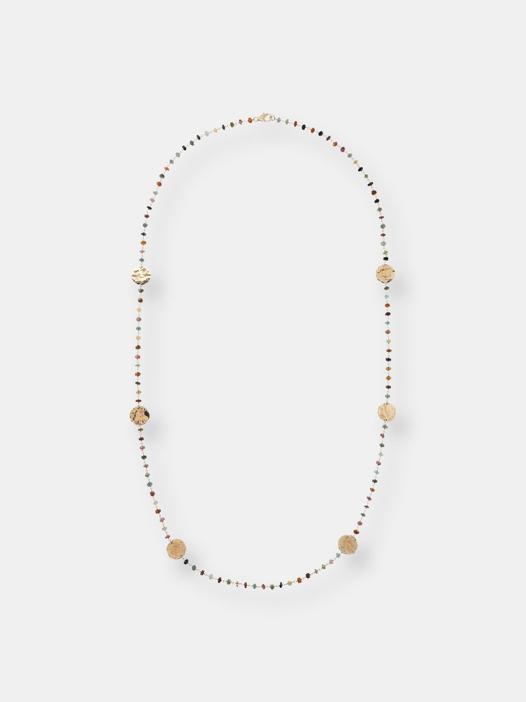 Gemstone Rosary Necklace With Tourmaline size 36" - Yellow Gold