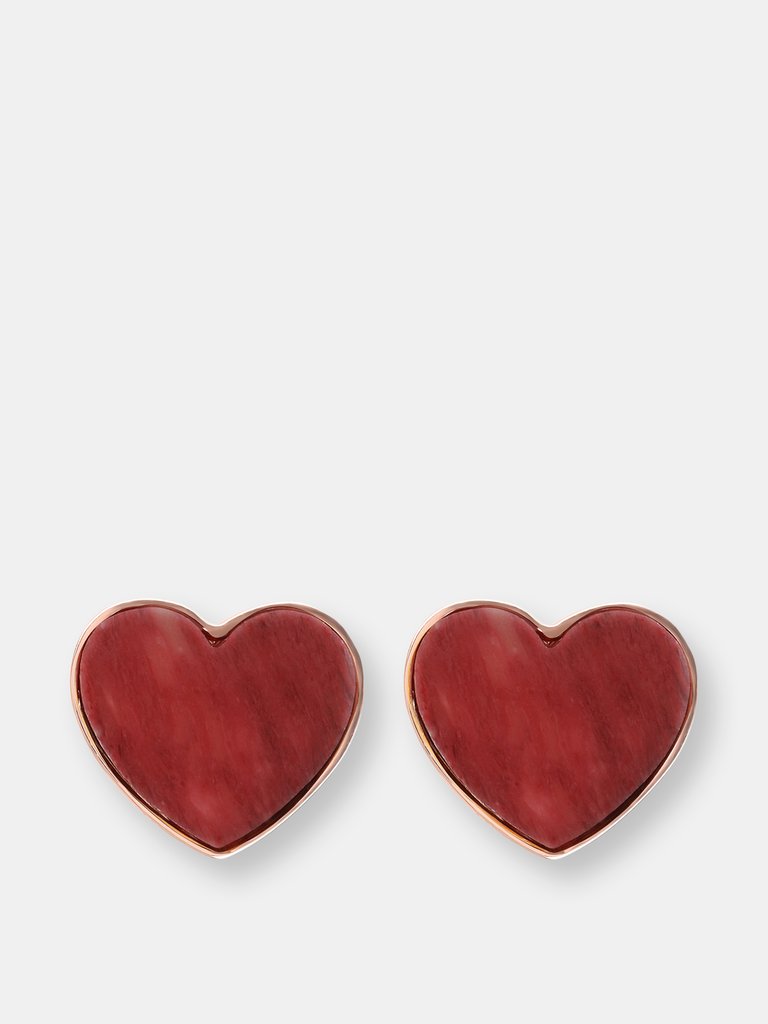 Natural Stone Heart Earrings - Golden Rose/Burgundy