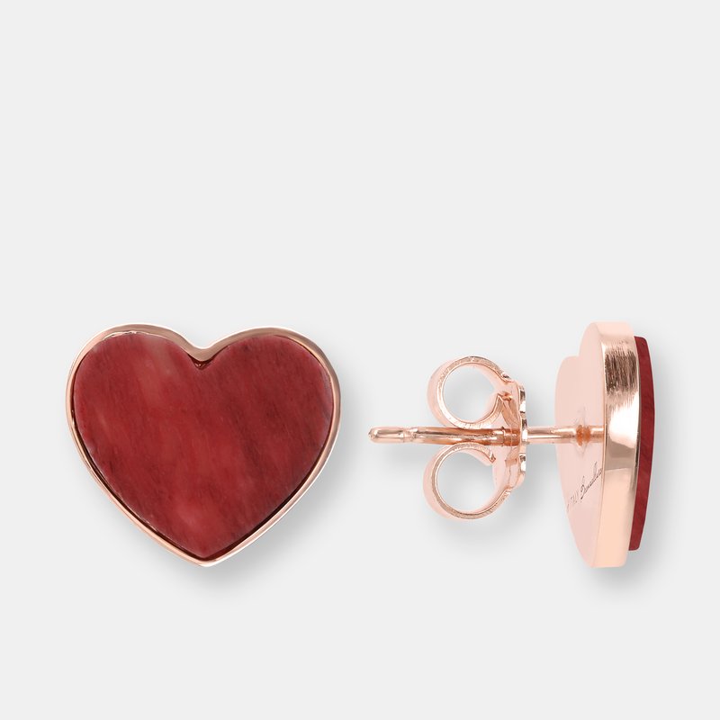 Etrusca Gioielli Natural Stone Heart Earrings In Pink