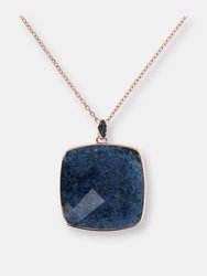 Natural Stone Squared Pendant Necklace With Pave - Golden Rose