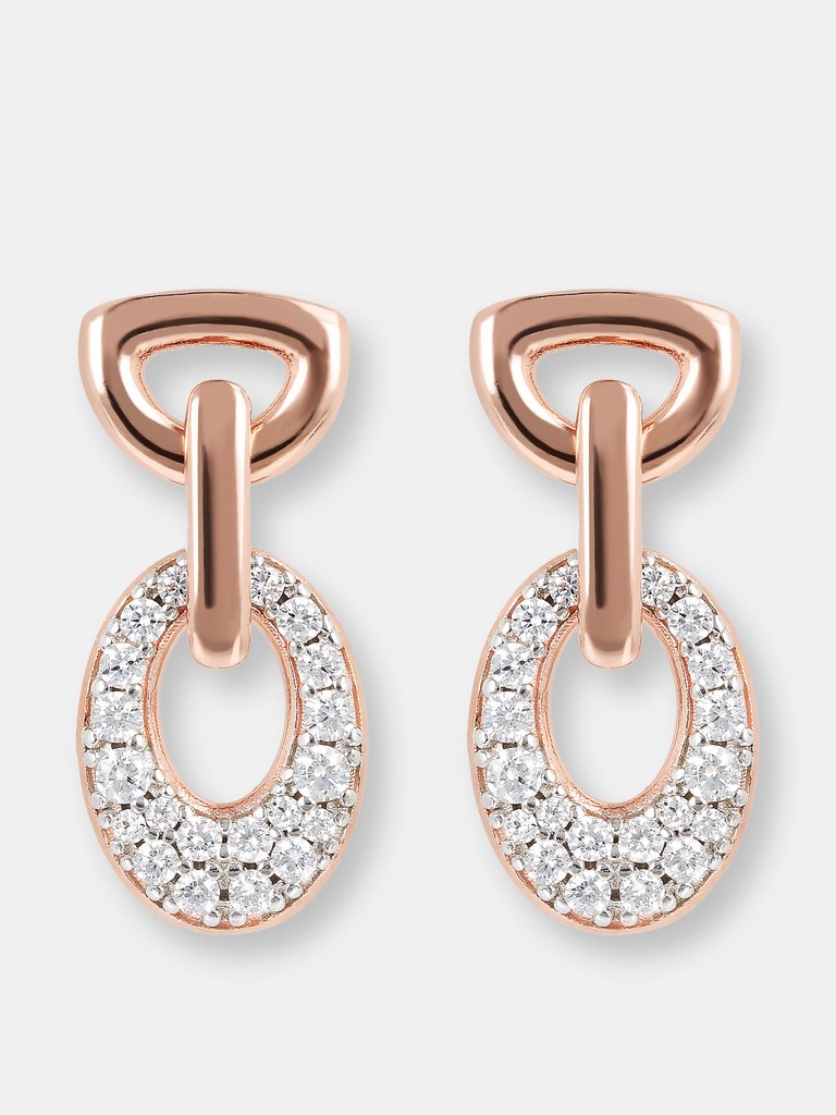 Oval PaveDangle Earrings - Golden Rose