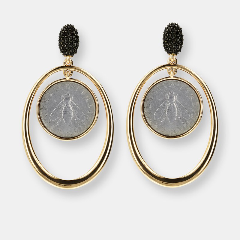 Etrusca Gioielli Oval Pendant Earrings With Coin In Gold