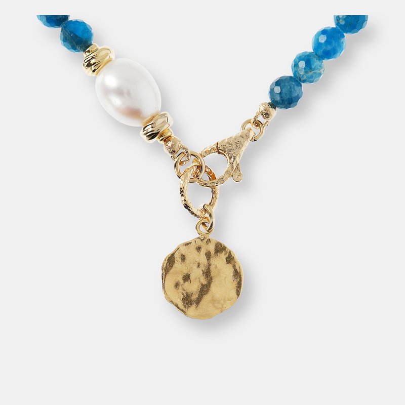 Shop Etrusca Gioielli Pearl And Stone Light Necklace In Blue