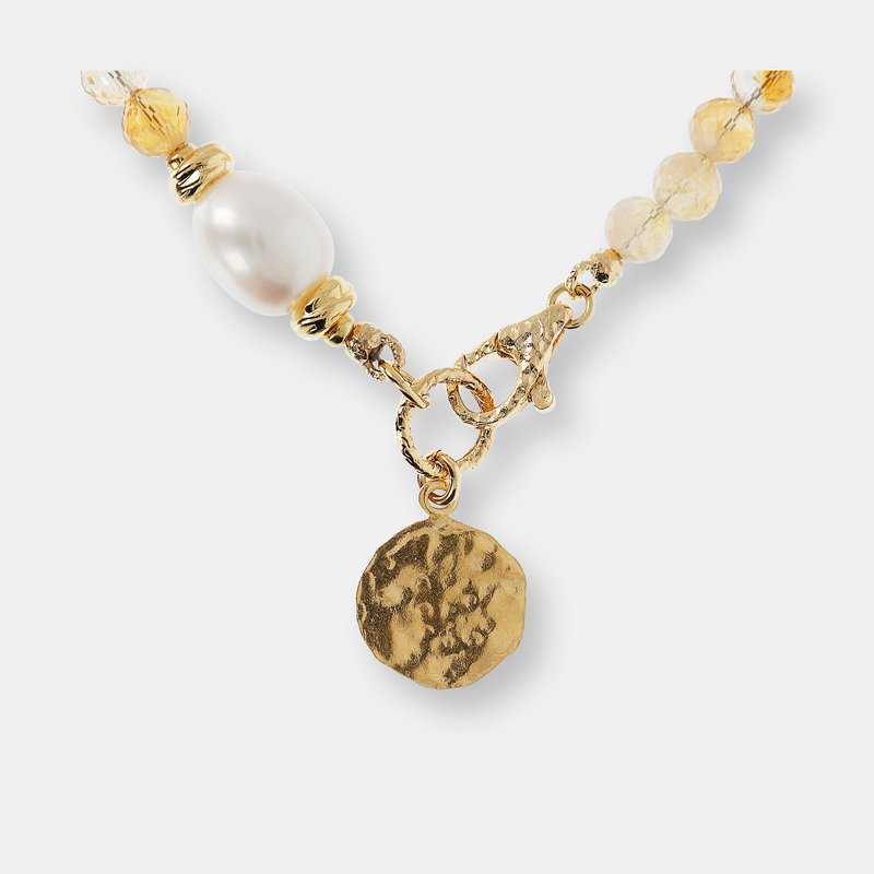 Shop Etrusca Gioielli Pearl And Stone Light Necklace In Yellow