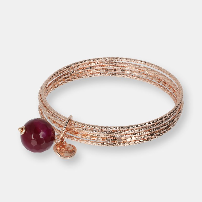 Etrusca Gioielli Round Natural Stone Slip-on Bracelet In Pink