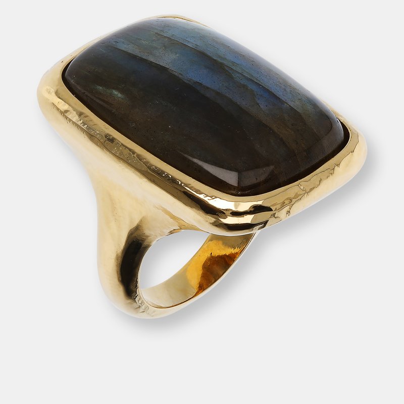 Etrusca Gioielli Signet Ring With Labradorite Stone In Yellow