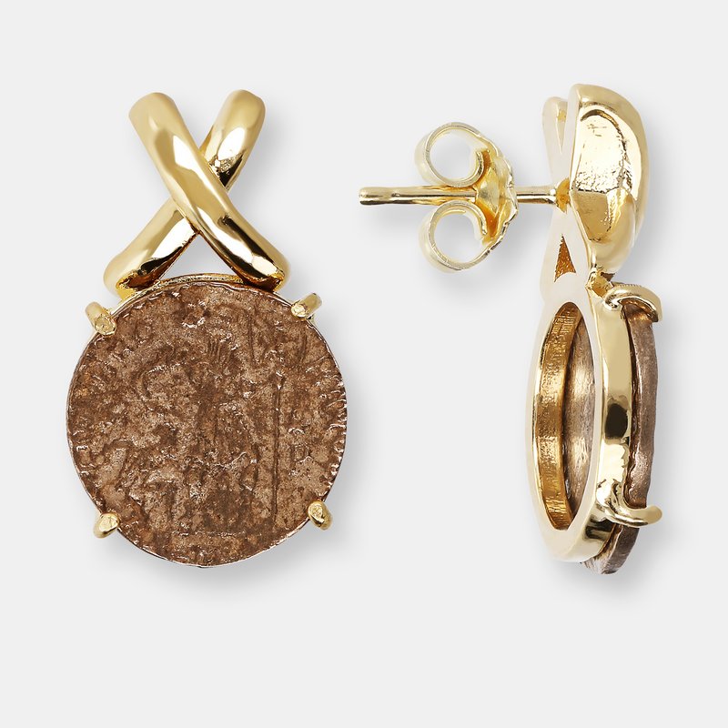 Etrusca Gioielli Stud Earrings With Coin In Gold