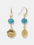 Turquoise And Hammered Disc Pendant Earrings - Yellow Gold
