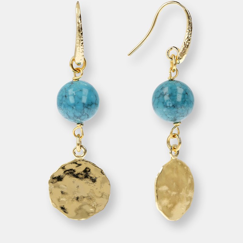 Etrusca Gioielli Turquoise And Hammered Disc Pendant Earrings In Gold