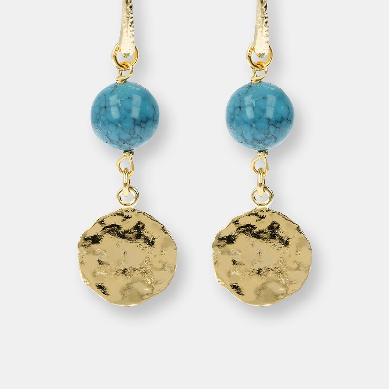 Shop Etrusca Gioielli Turquoise And Hammered Disc Pendant Earrings In Gold