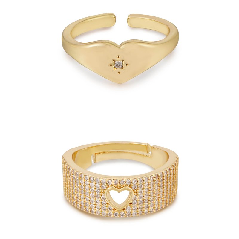 Ettika All Hearts Adjustable 18k Gold Plated Ring Set